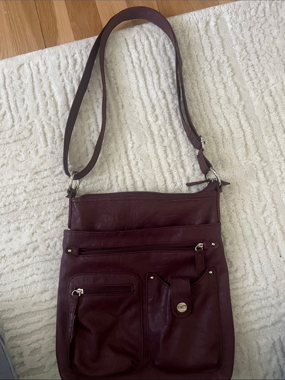 Rosetti Burgundy Crossbody Bag with Multiple Front Pockets